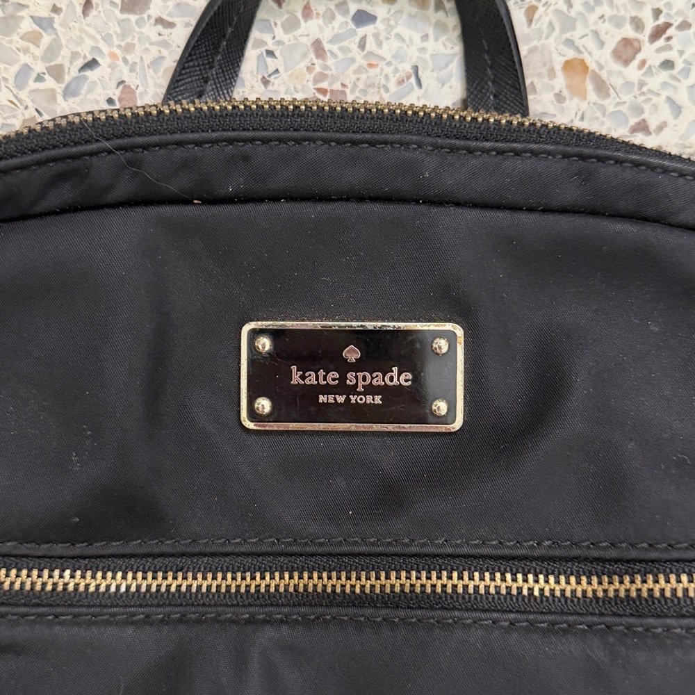 Kate Spade black small backpack gold zippers hardware nylon - Picture 2 of 8